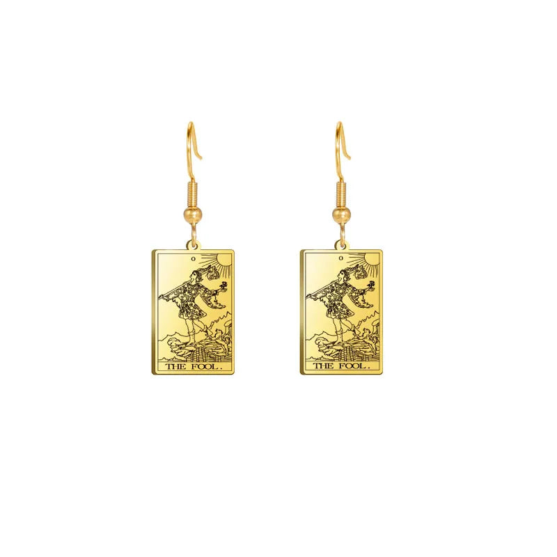 fashion square pendant stainless steel gold plate tarot card drop dangle earrings jewelry women earring