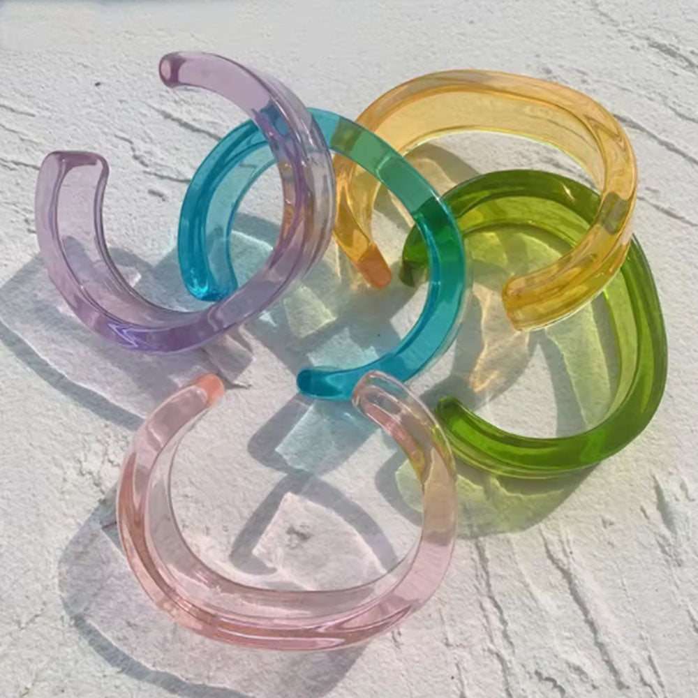 fashion epoxy acetate acrylic plastic resin open cuff bangle bracelet cuffs jewelry for women mix colors