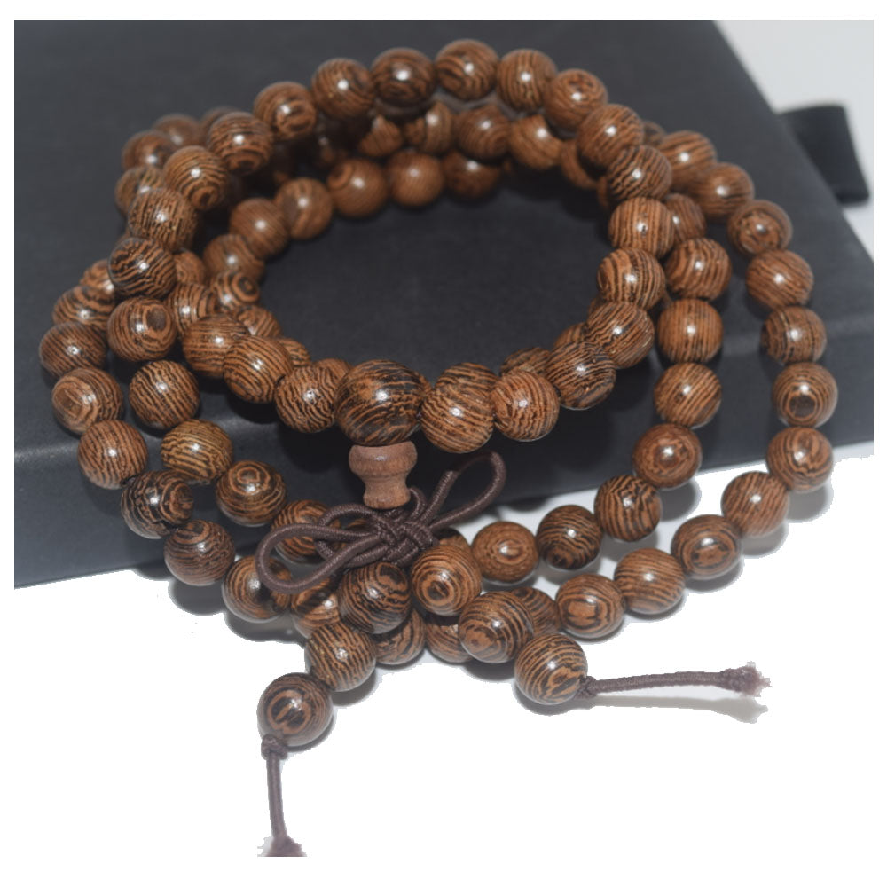 Unisex Natural Wood Meditation Rosary Wenge108 mala prayer beads Buddhist wooden bead Necklace Bracelet men women jewelry