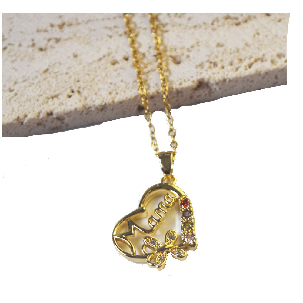 copper alloy I love you mama mom mother pendant heart necklace zircon beads paving fine gold plated supplier