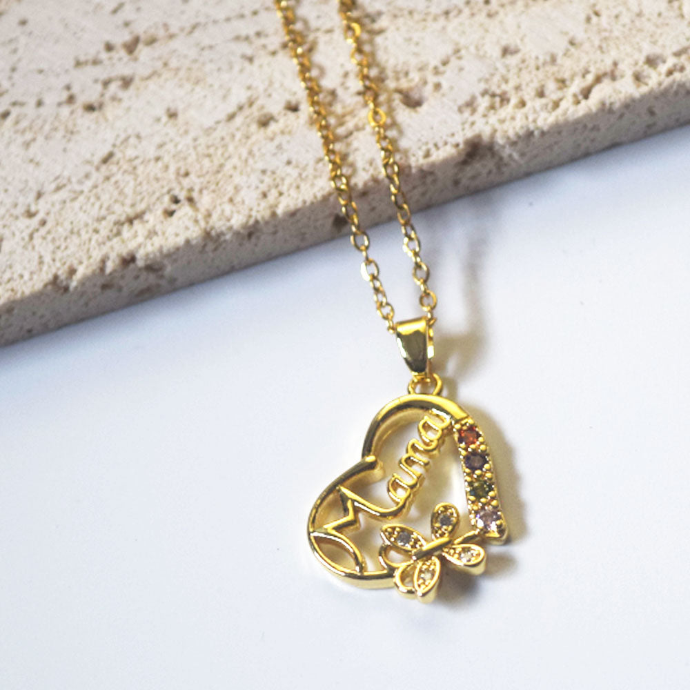 copper alloy I love you mama mom mother pendant heart necklace zircon beads paving fine gold plated supplier