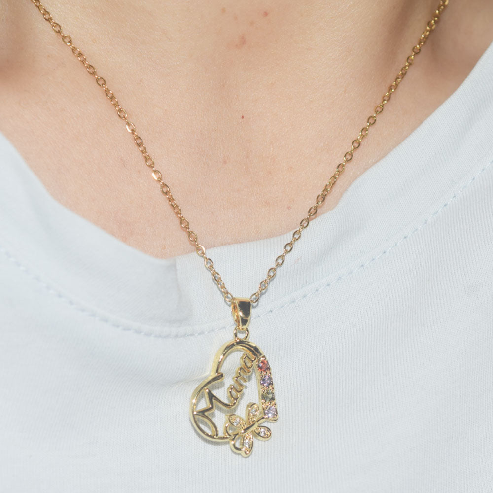 copper alloy I love you mama mom mother pendant heart necklace zircon beads paving fine gold plated supplier