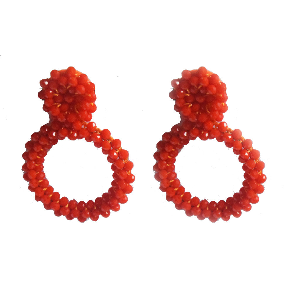 korean hoop drop crystal beads beaded statement vintage earrings jewelry