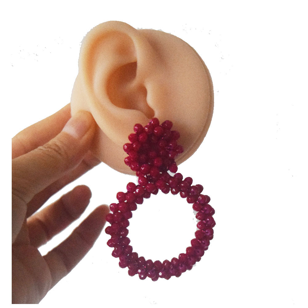 korean hoop drop crystal beads beaded statement vintage earrings jewelry