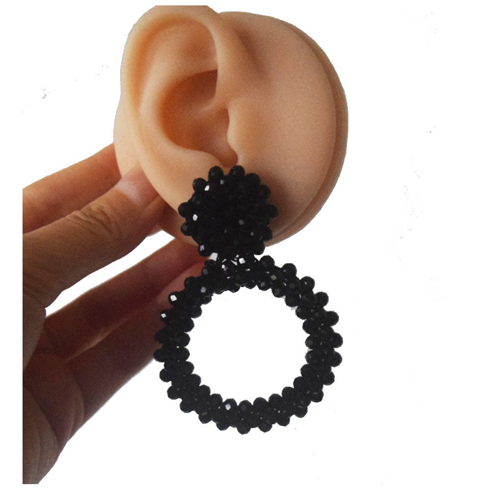 korean hoop drop crystal beads beaded statement vintage earrings jewelry