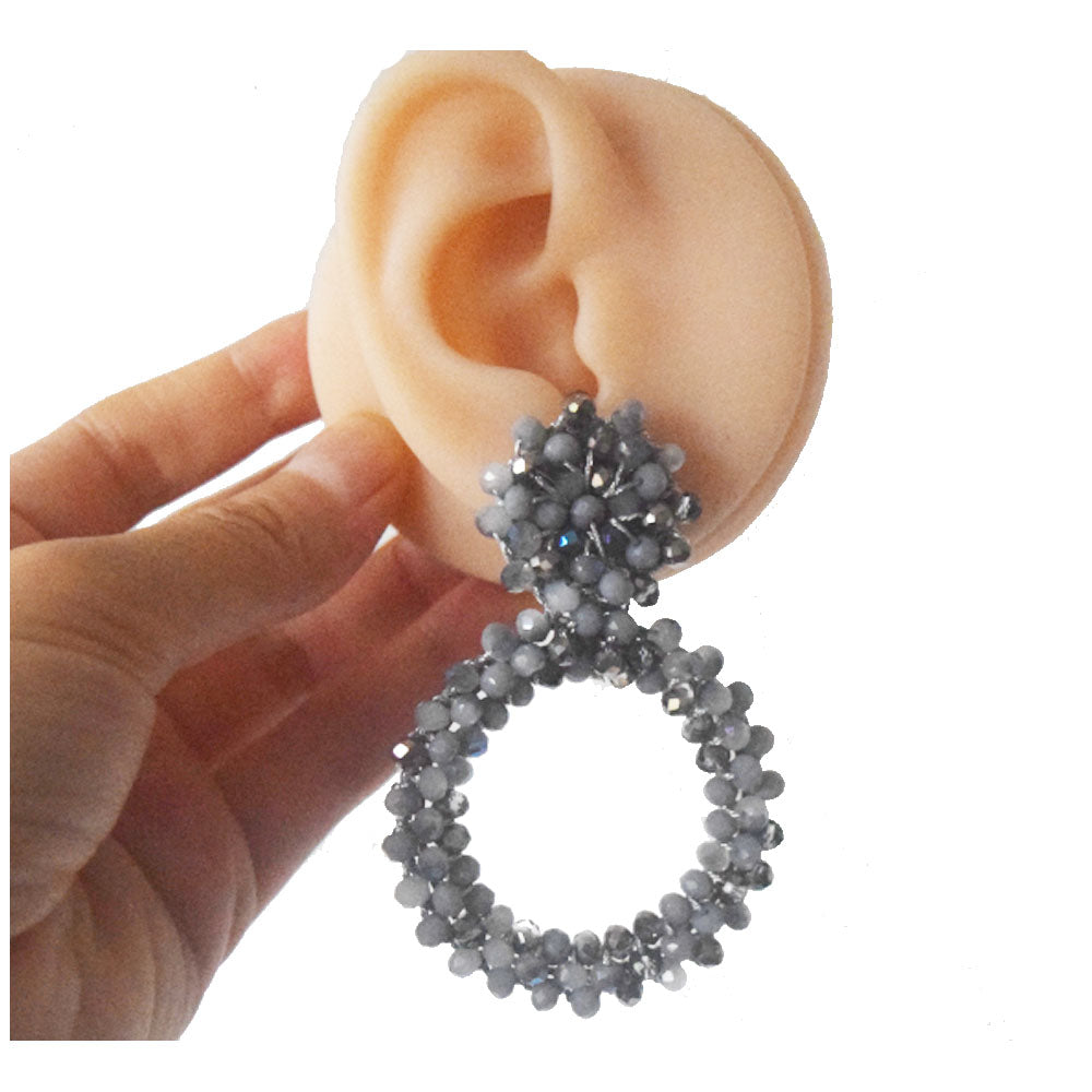korean hoop drop crystal beads beaded statement vintage earrings jewelry
