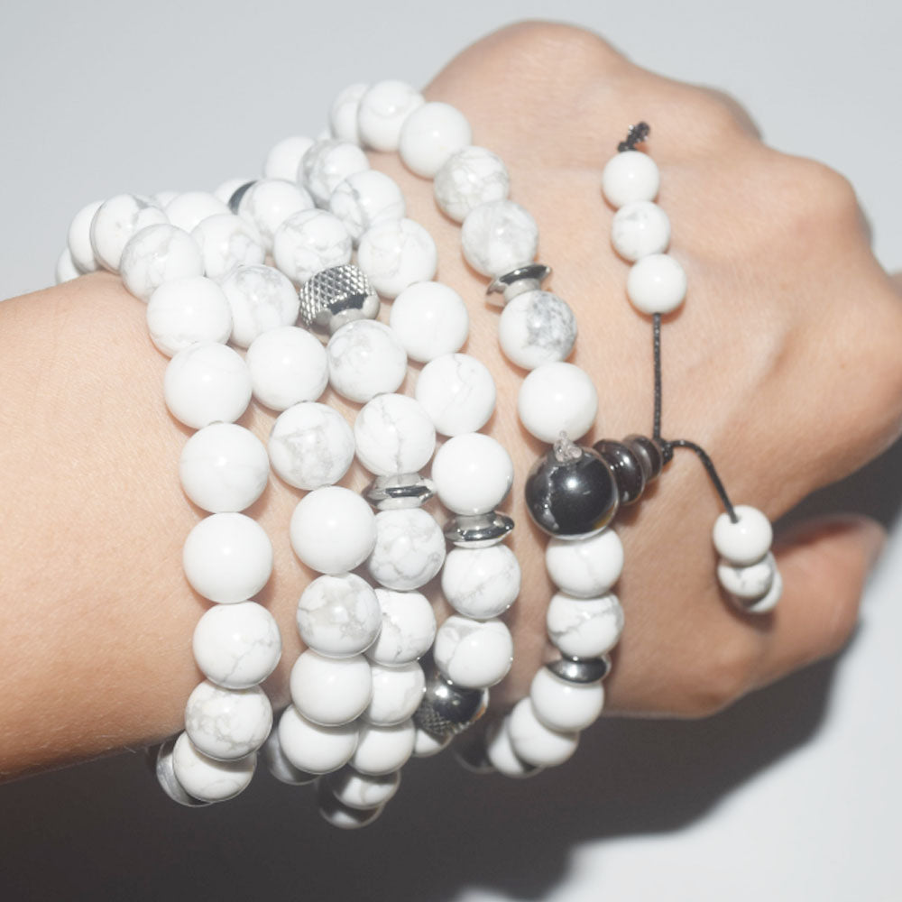 wholesale handmade natural gemstone stone howlite beads 8mm mala 108 yoga prayer meditation jewelry bracelet elastic unisex
