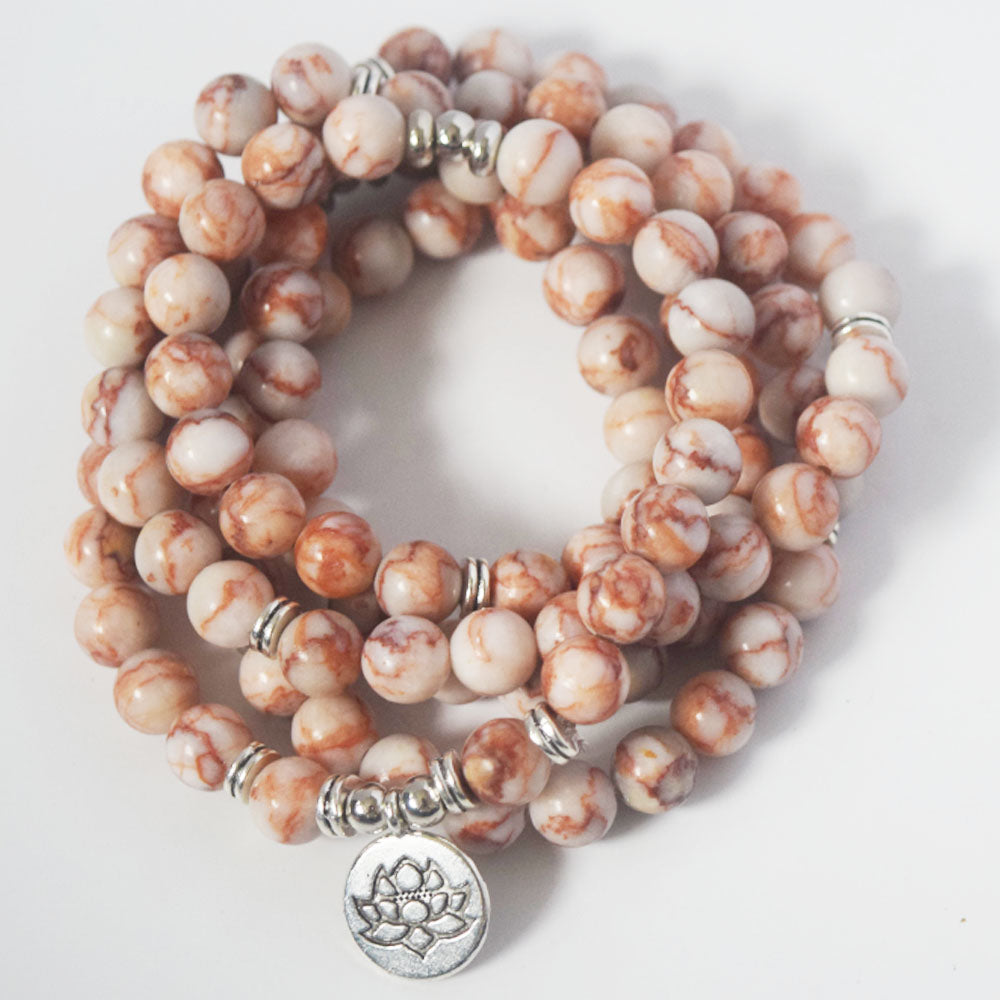 Fashion Handmade Natural Red network stone beads mala 108 prayer bracelet jewelry