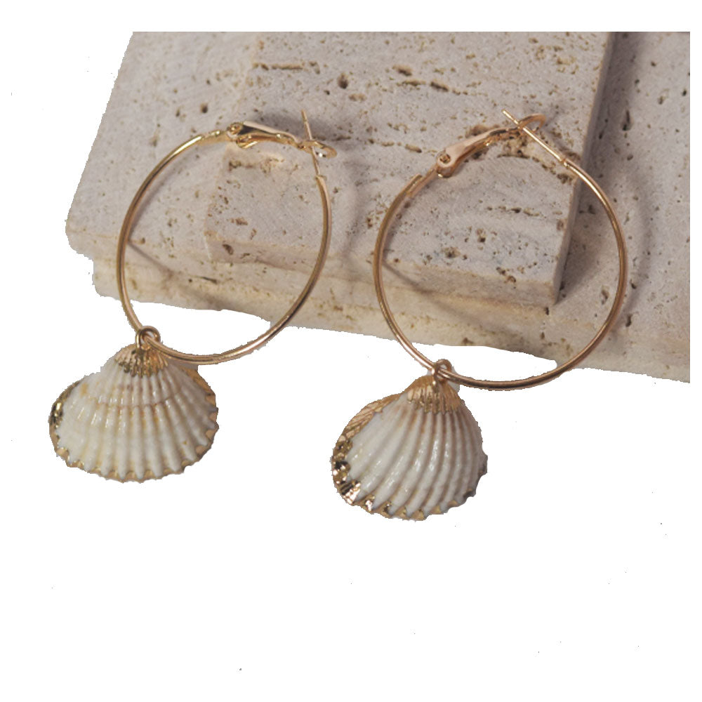 summer beach real cowrie shell hoop earrings