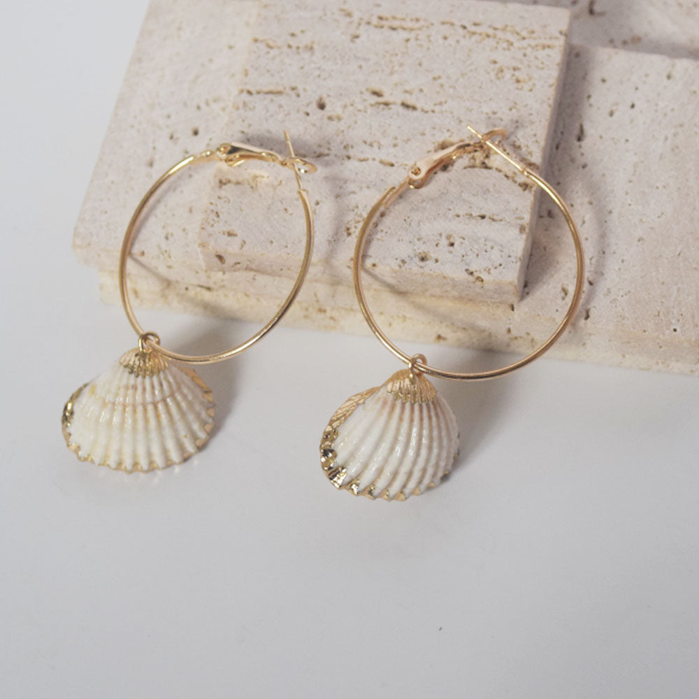 summer beach real cowrie shell hoop earrings