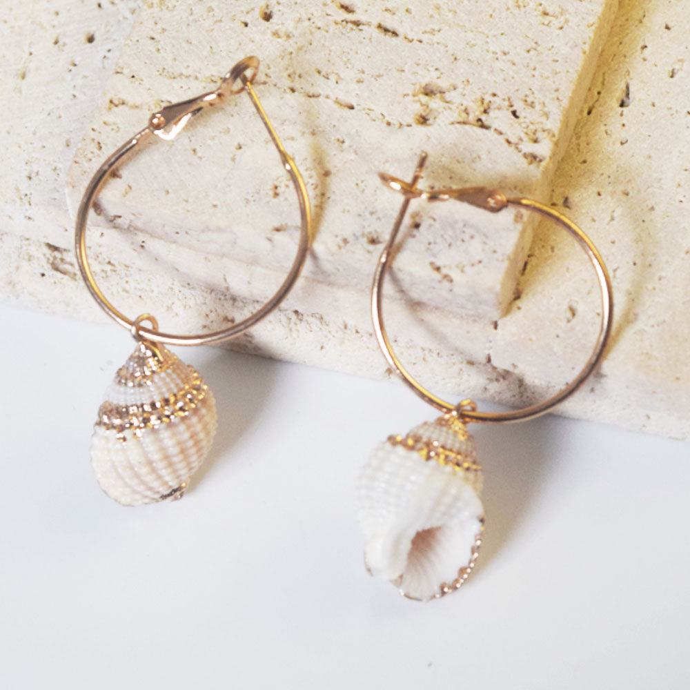 summer beach real cowrie shell hoop earrings