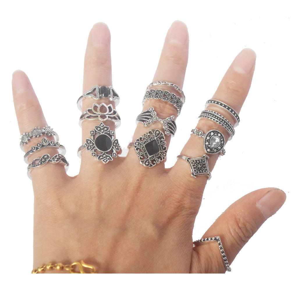 vintage fashion ancient silver color multi finger ring rings jewelry women sets for all fingers women set