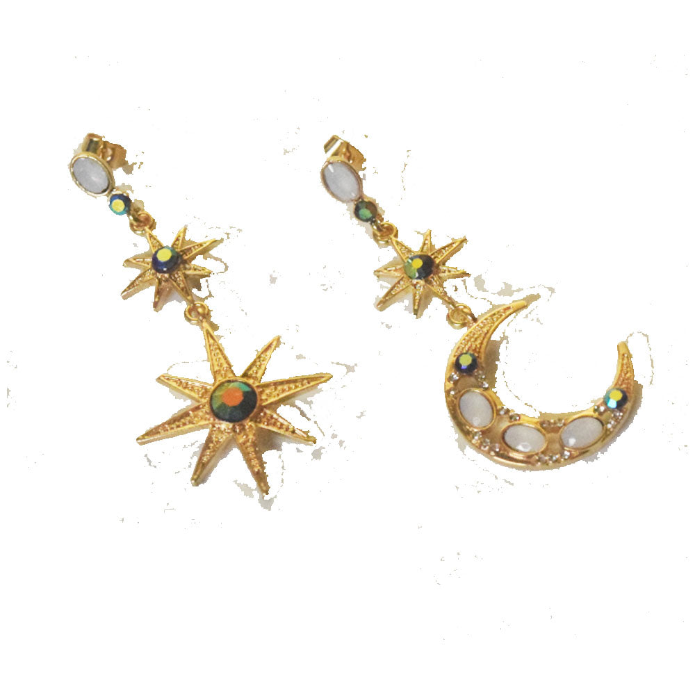 fashion chic alloy material glass crystal gold plate moon and star drop earring jewelry for women