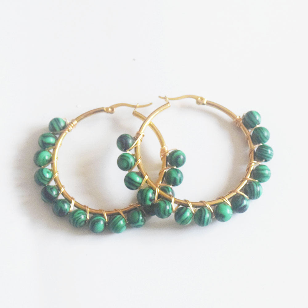 boutique stainless steel gold natural gemstone black green red stone rainbow hoops earrings women earring jewelry