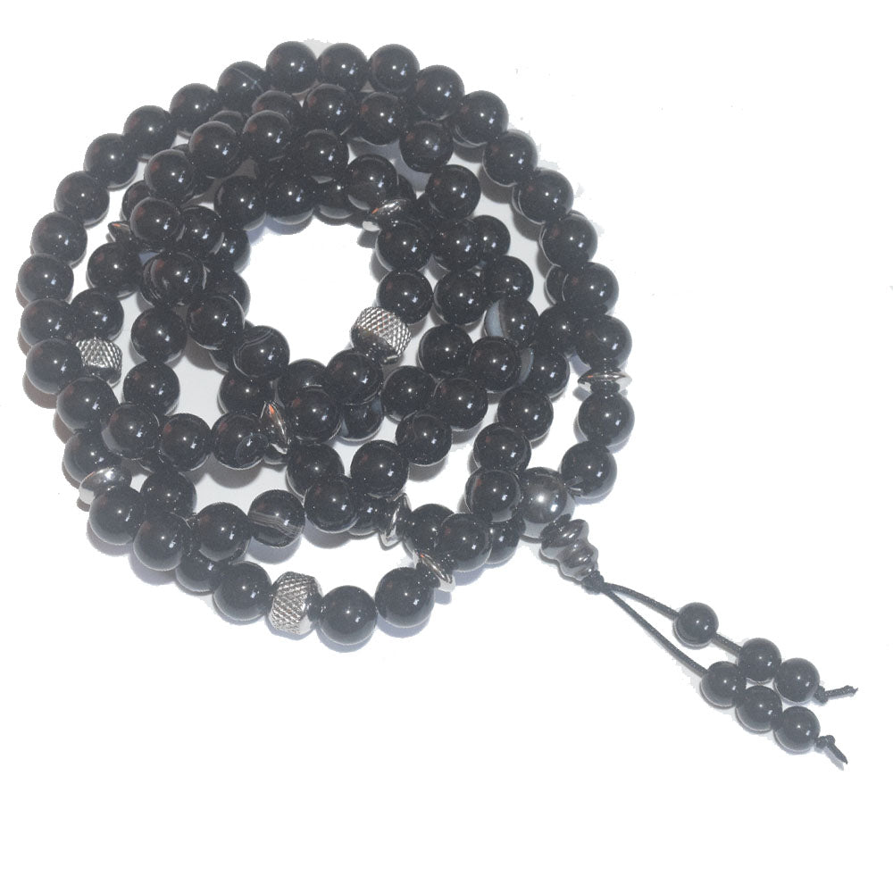 wholesale handmade natural gemstone stone beads 8mm line agate mala 108 yoga prayer meditation jewelry bracelet elastic