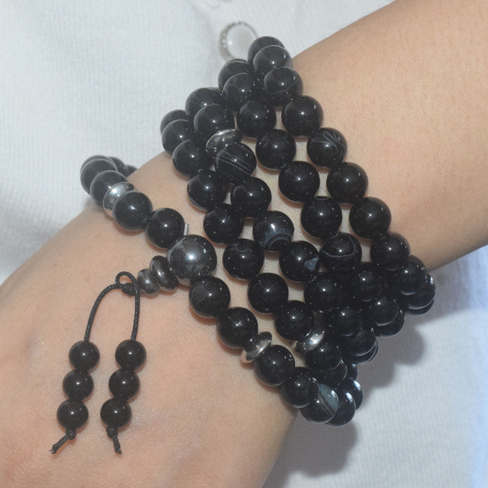 wholesale handmade natural gemstone stone beads 8mm line agate mala 108 yoga prayer meditation jewelry bracelet elastic