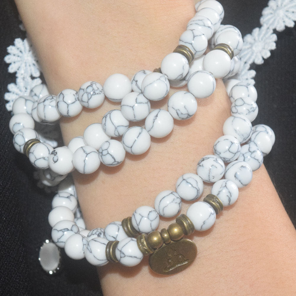 Handmade natural howlite stone beads mala necklace bracelet108 paayer jewelry