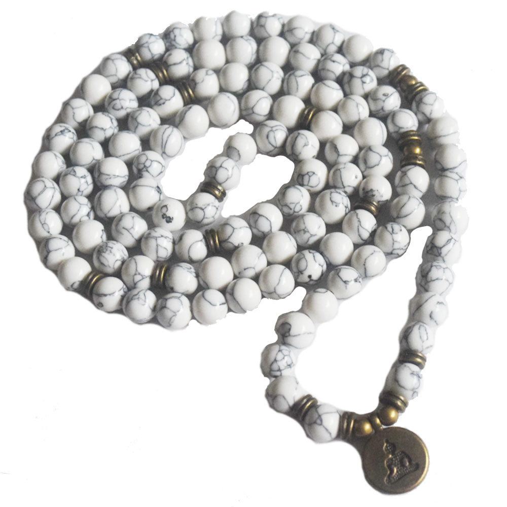 Handmade natural howlite stone beads mala necklace bracelet108 paayer jewelry