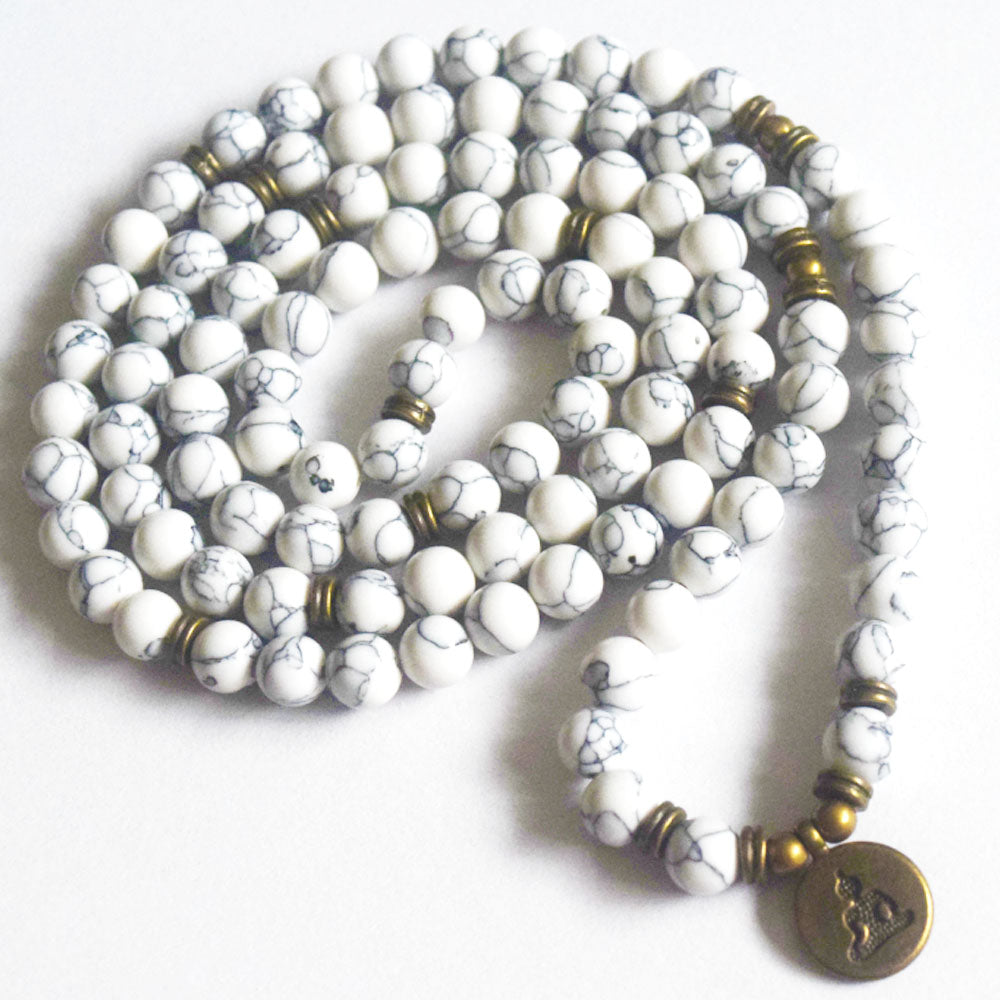 Handmade natural howlite stone beads mala necklace bracelet108 paayer jewelry