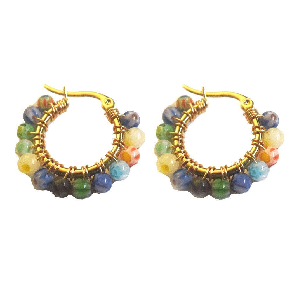 small colored unique handmade fashion stainless steel frame coloured glaze beads beaded hooped stylish earring women