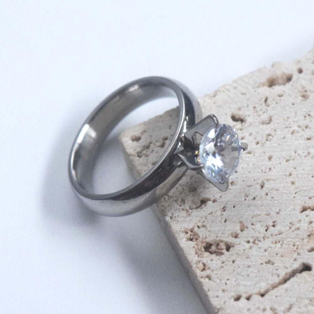 fashion stainless steel zircon diamond 6 claws wedding finger ring jewelry for women 4mm wide band