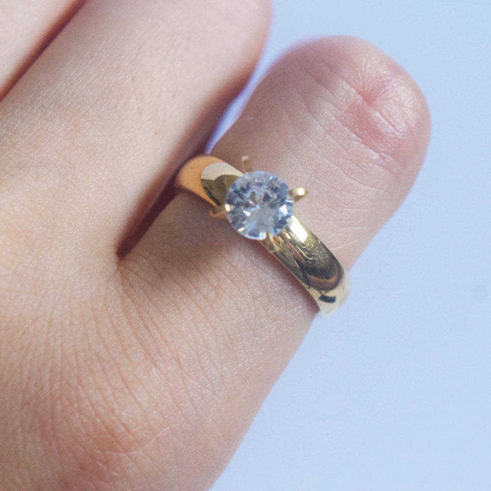 fashion stainless steel zircon diamond 6 claws wedding finger ring jewelry for women 4mm wide band