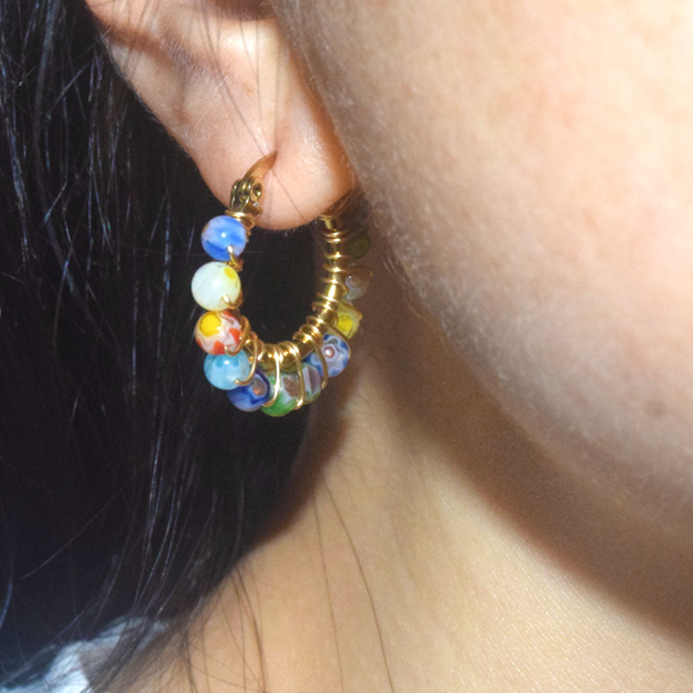 small colored unique handmade fashion stainless steel frame coloured glaze beads beaded hooped stylish earring women