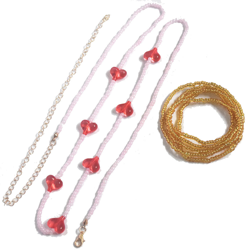 boho glass seed beads heart charms handmade one elastic cord plus one lobster clasp 2pcs waist beads belly chain body jewelry