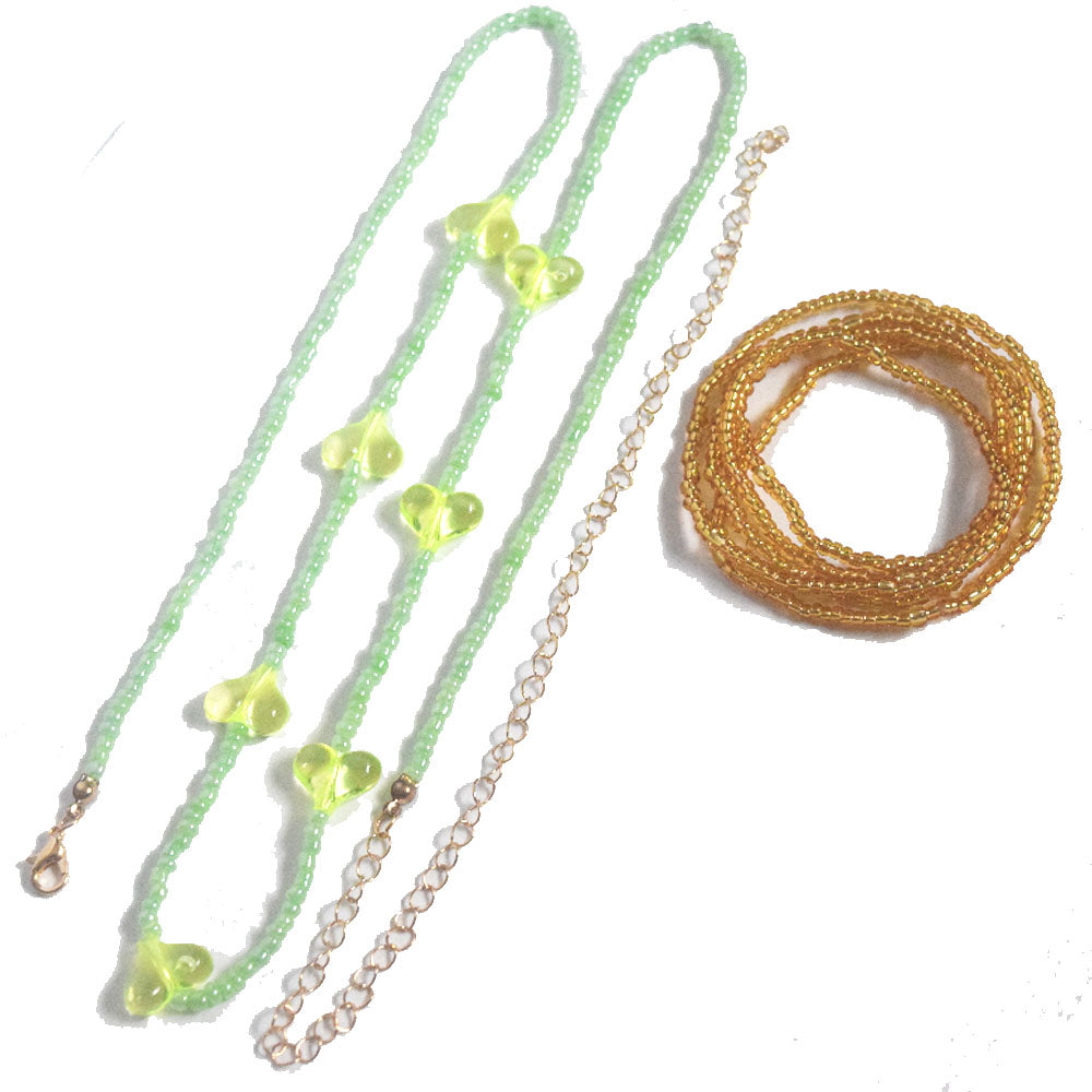 boho glass seed beads heart charms handmade one elastic cord plus one lobster clasp 2pcs waist beads belly chain body jewelry