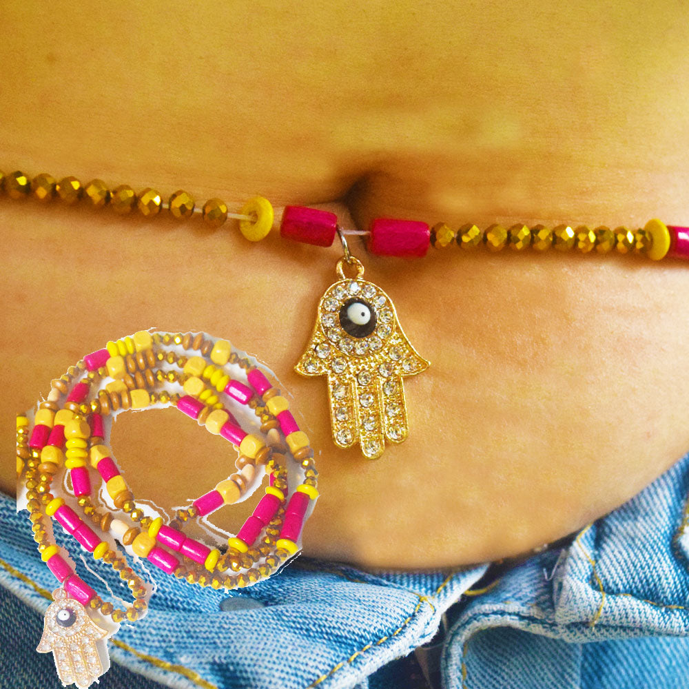 wood crystal beads elastic cord 80cm beaded turkey d-evil eyes charm fatima eye waist beads belly chain body jewelry for women