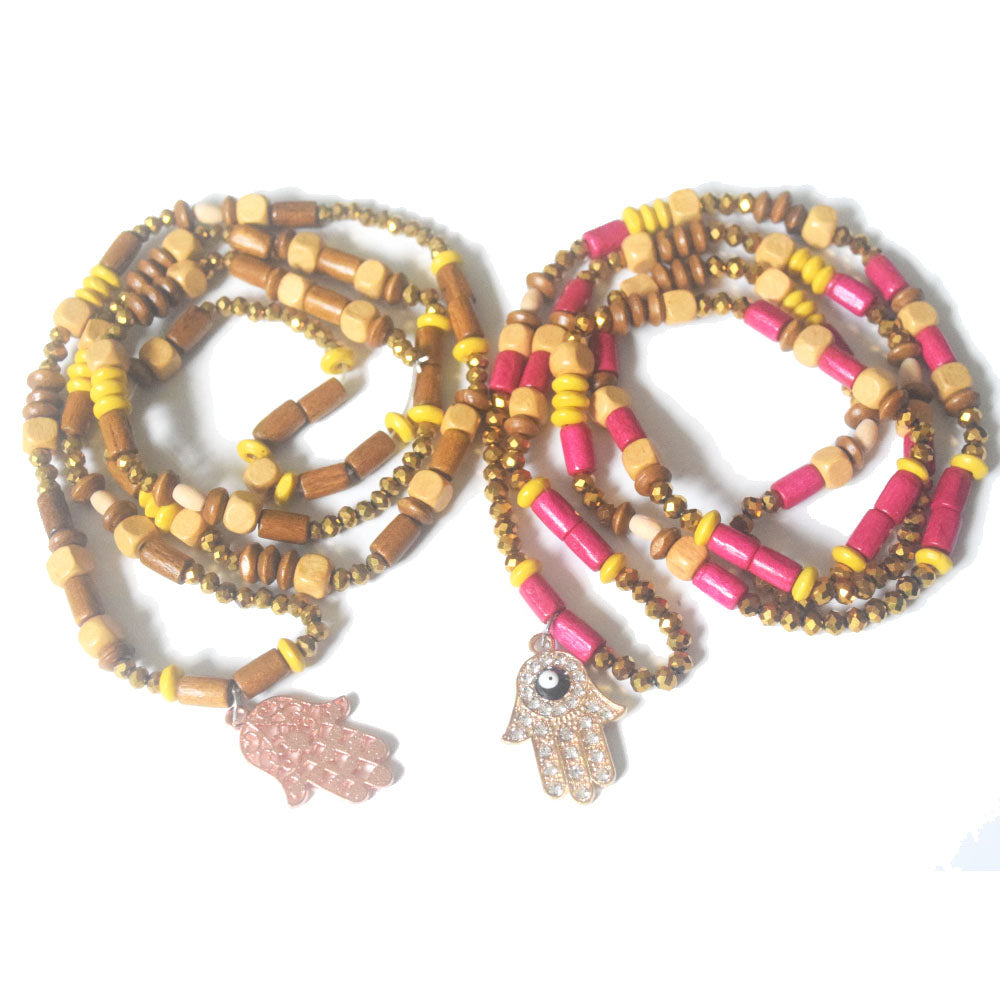 wood crystal beads elastic cord 80cm beaded turkey d-evil eyes charm fatima eye waist beads belly chain body jewelry for women