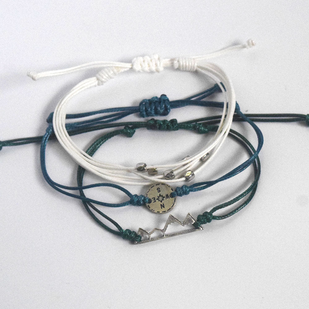 wax string rope braided bracelets with mountains and compass charm handmade jewelry manufacturer supplier