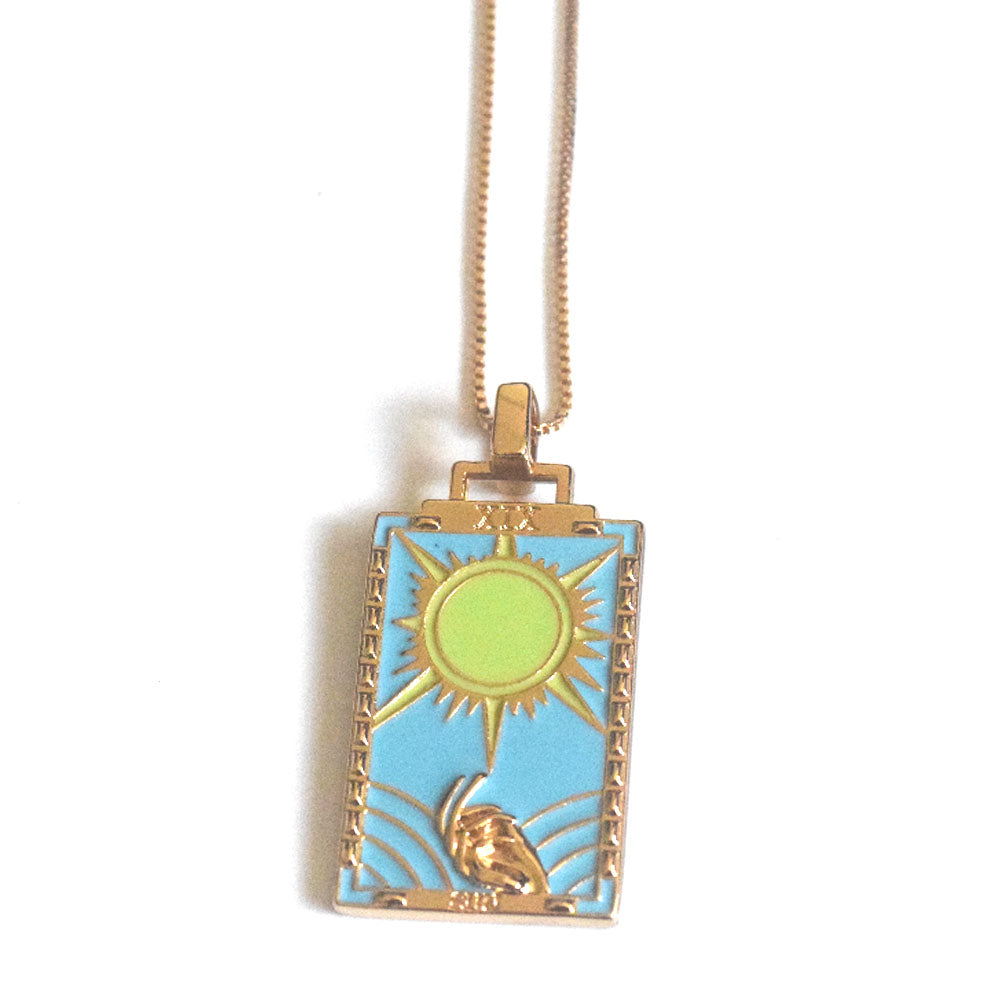 popular trendy fashion alloy 18k gold plated tarot card sun moon star power necklace jewelry