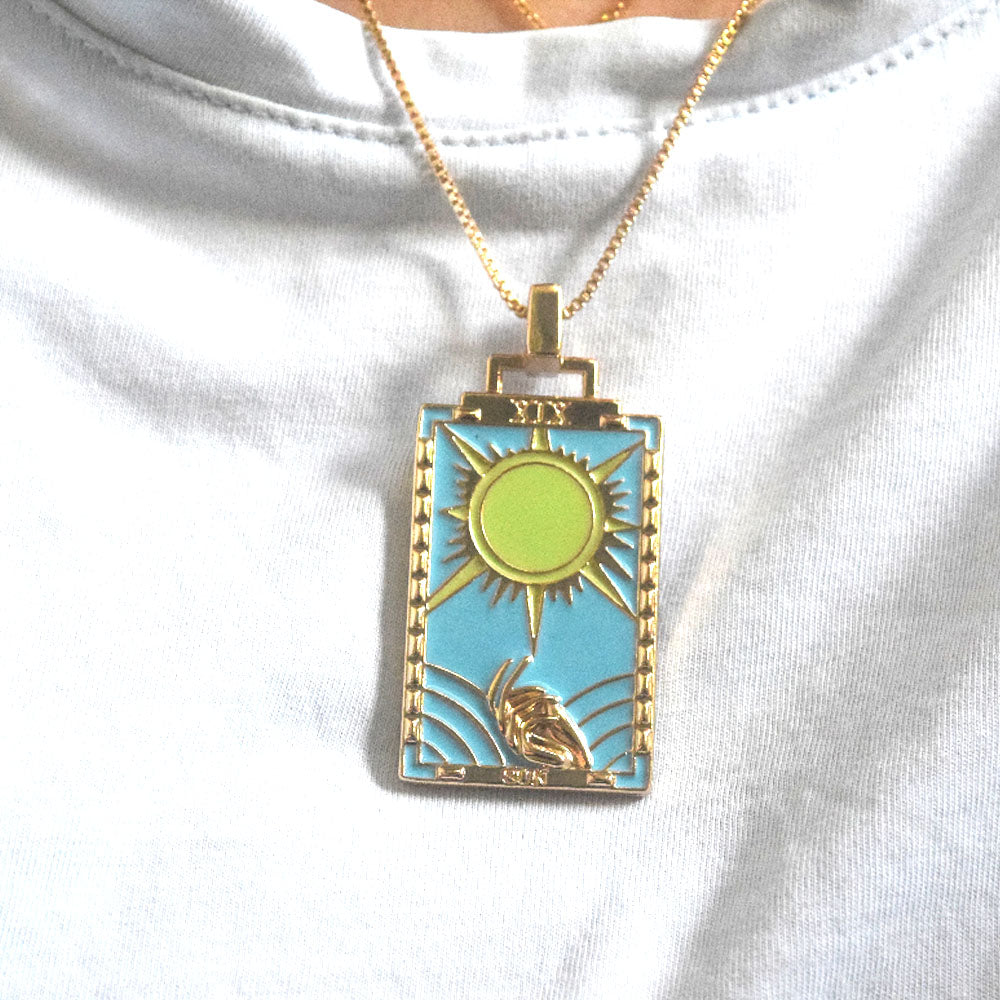 popular trendy fashion alloy 18k gold plated tarot card sun moon star power necklace jewelry