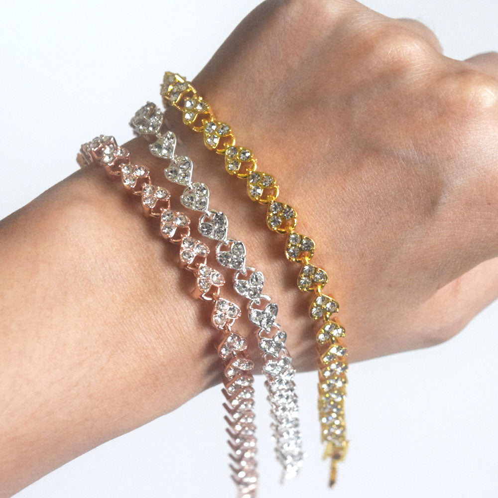 fashion brass alloy heart shape wrap bracelet diamond inlaid roman crystal bracelets jewelry
