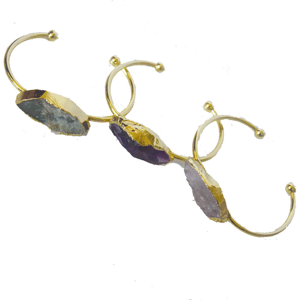 brass alloy hand natural quartz druzy charm open cuff bangle bracelet jewelry women