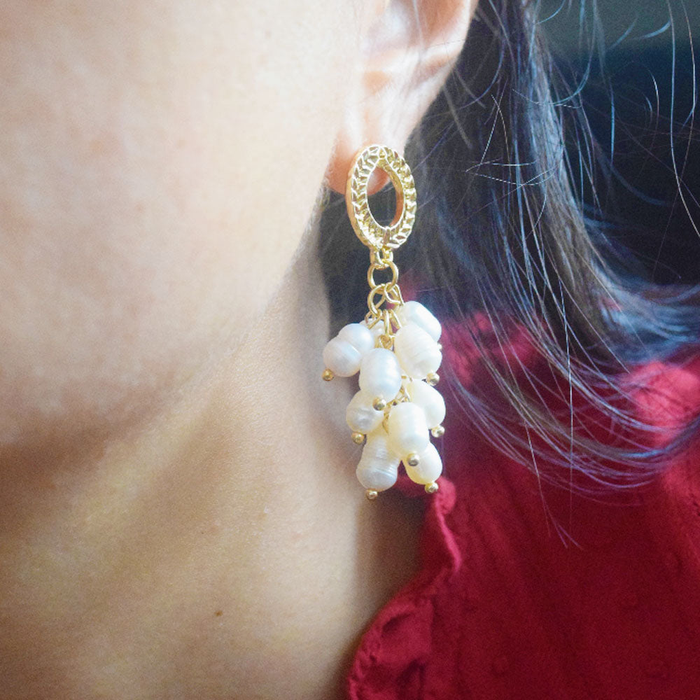 handmade 925 silver pin Natural pearl earrings real beads tassel drop earring jewelry women