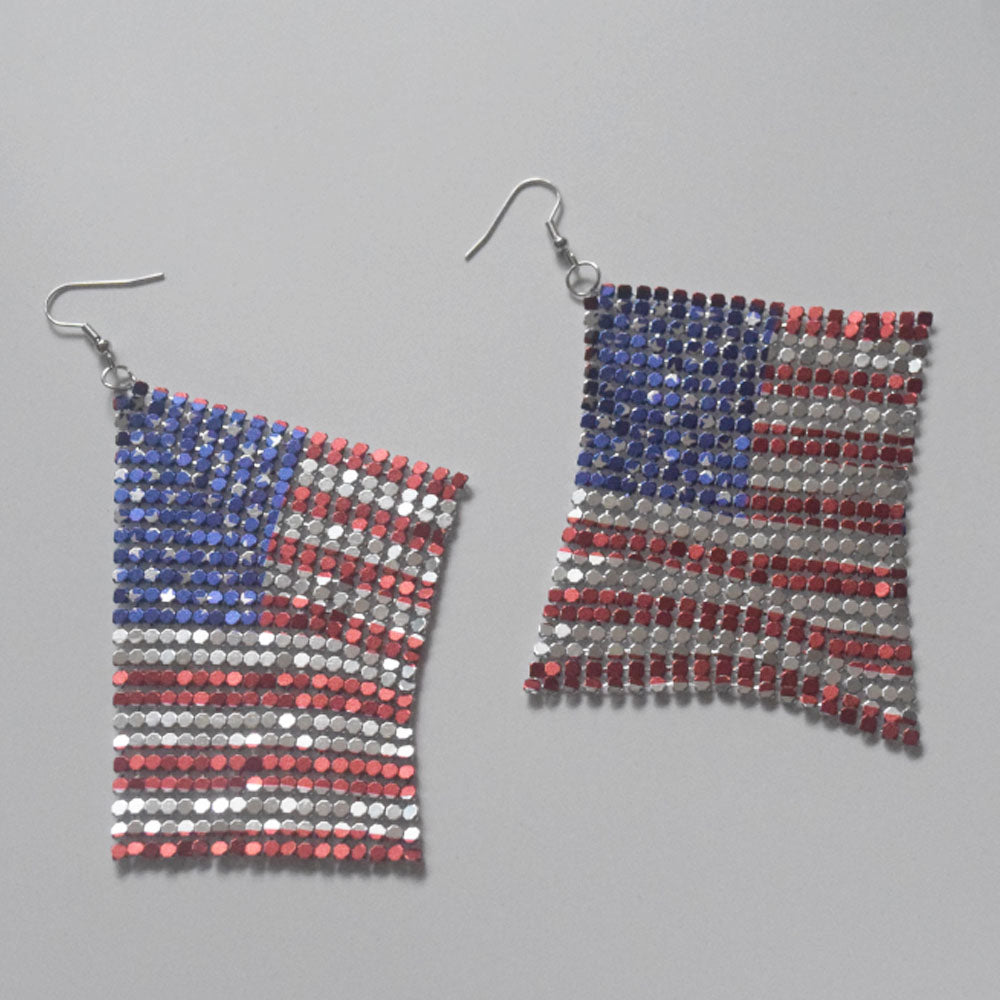 metal long dangle drop 4th of July independence day patriotic Flag color USA UK France country earrings women popular