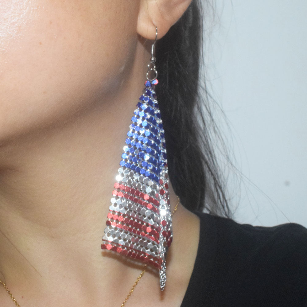 metal long dangle drop 4th of July independence day patriotic Flag color USA UK France country earrings women popular