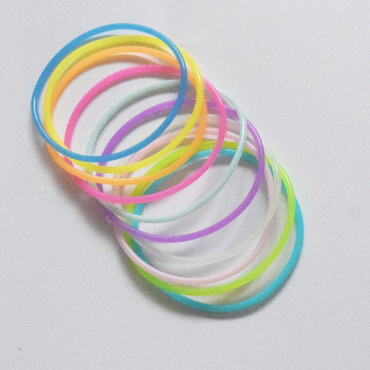 fluorescent neon luminous glow in dark silicone rubber stretch jelly party gift assorted rainbow color hair tie or hand bracelet