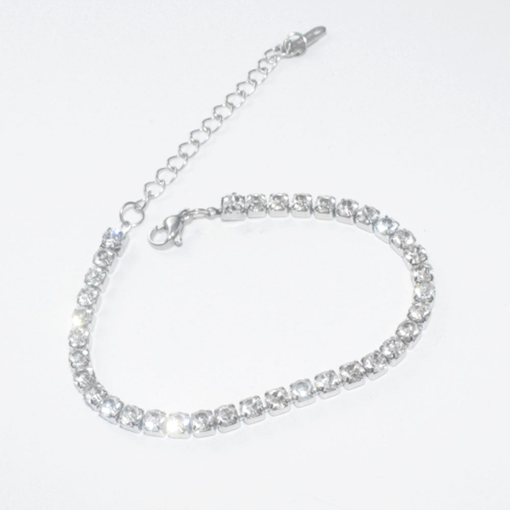 fashion trendy stainless steel fine gold plated 3mm 4mm zircon beads paving tennis chain bracelet and necklace set jewelry women