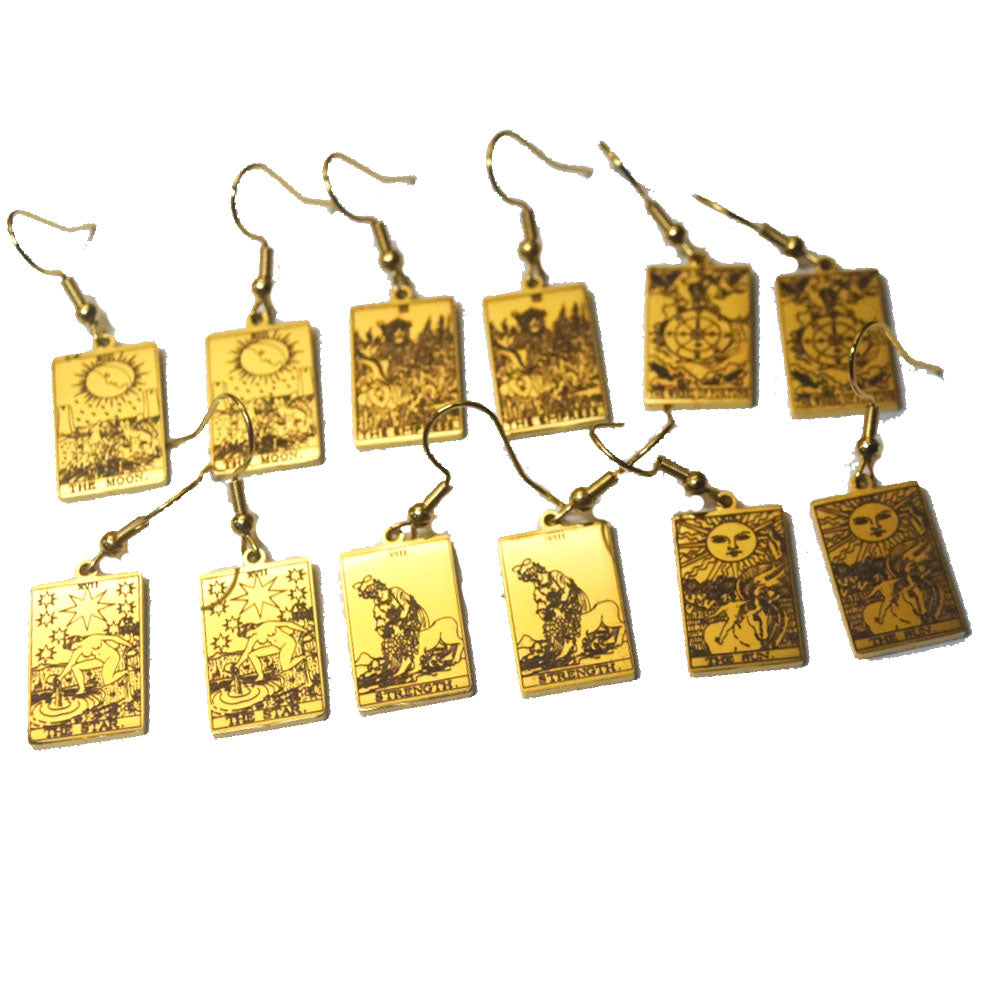 fashion square pendant stainless steel gold plate tarot card drop dangle earrings jewelry women earring