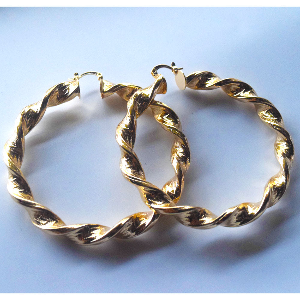 big brass alloy twisted chunky circle round earring women jewelry earrings gold and silver two colors