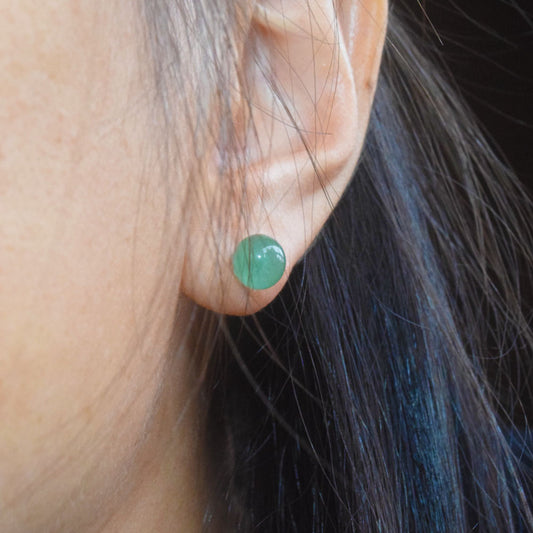 small 925 sterling silver pin with gem green aventurine dong ling natural stone ball stud sets earring 6mm women earrings