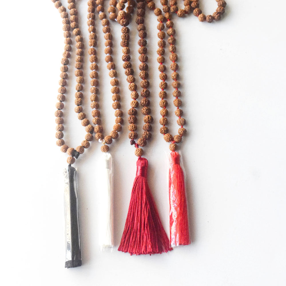 mens high end handmade 108 prayer pure buddhist rudraksha mala beads necklace with tassel pendant
