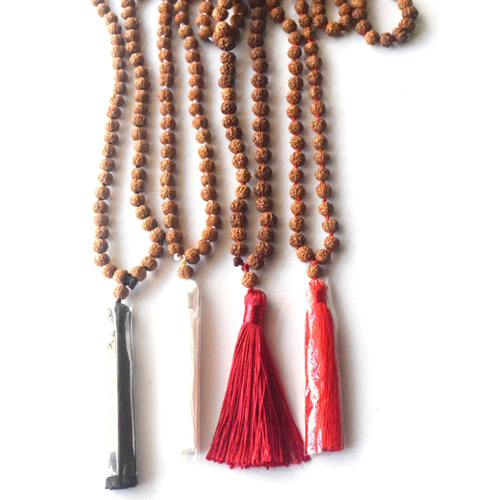 mens high end handmade 108 prayer pure buddhist rudraksha mala beads necklace with tassel pendant