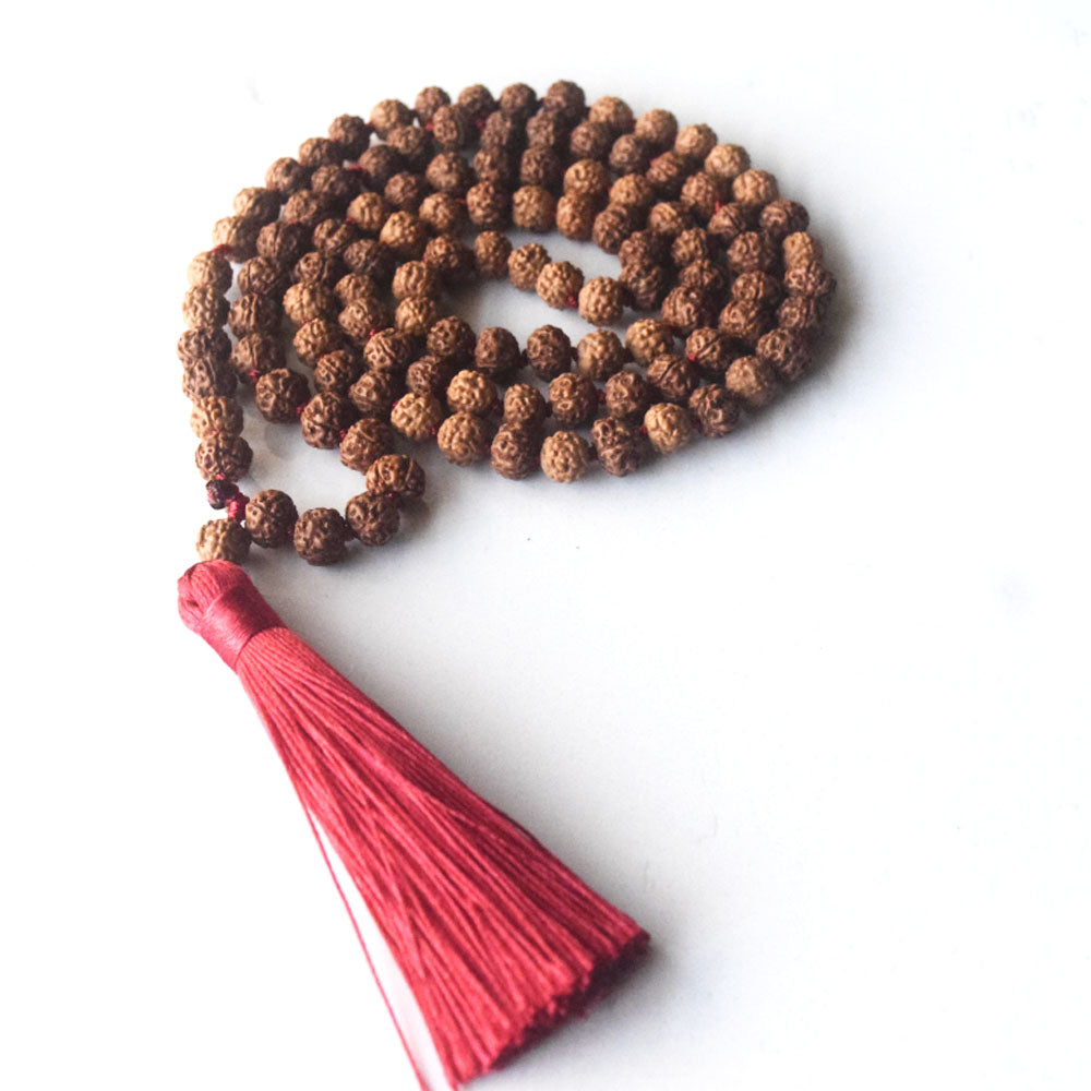mens high end handmade 108 prayer pure buddhist rudraksha mala beads necklace with tassel pendant