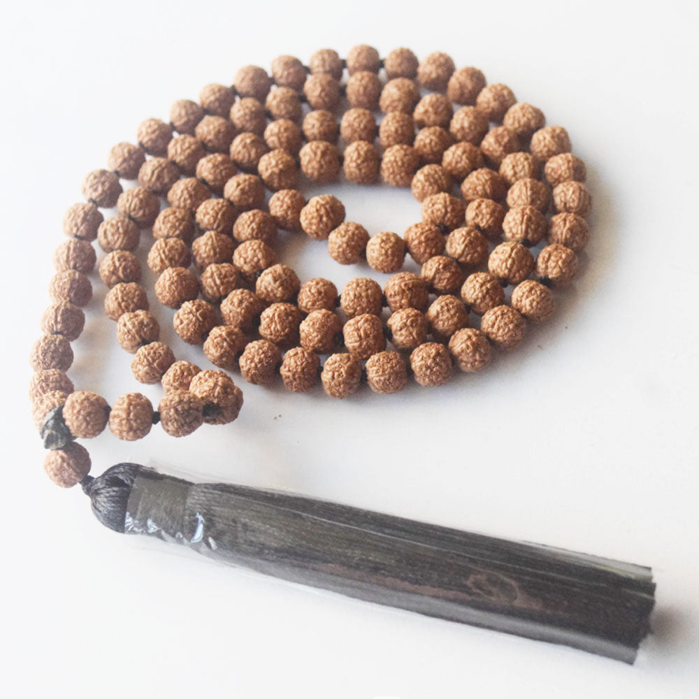 mens high end handmade 108 prayer pure buddhist rudraksha mala beads necklace with tassel pendant