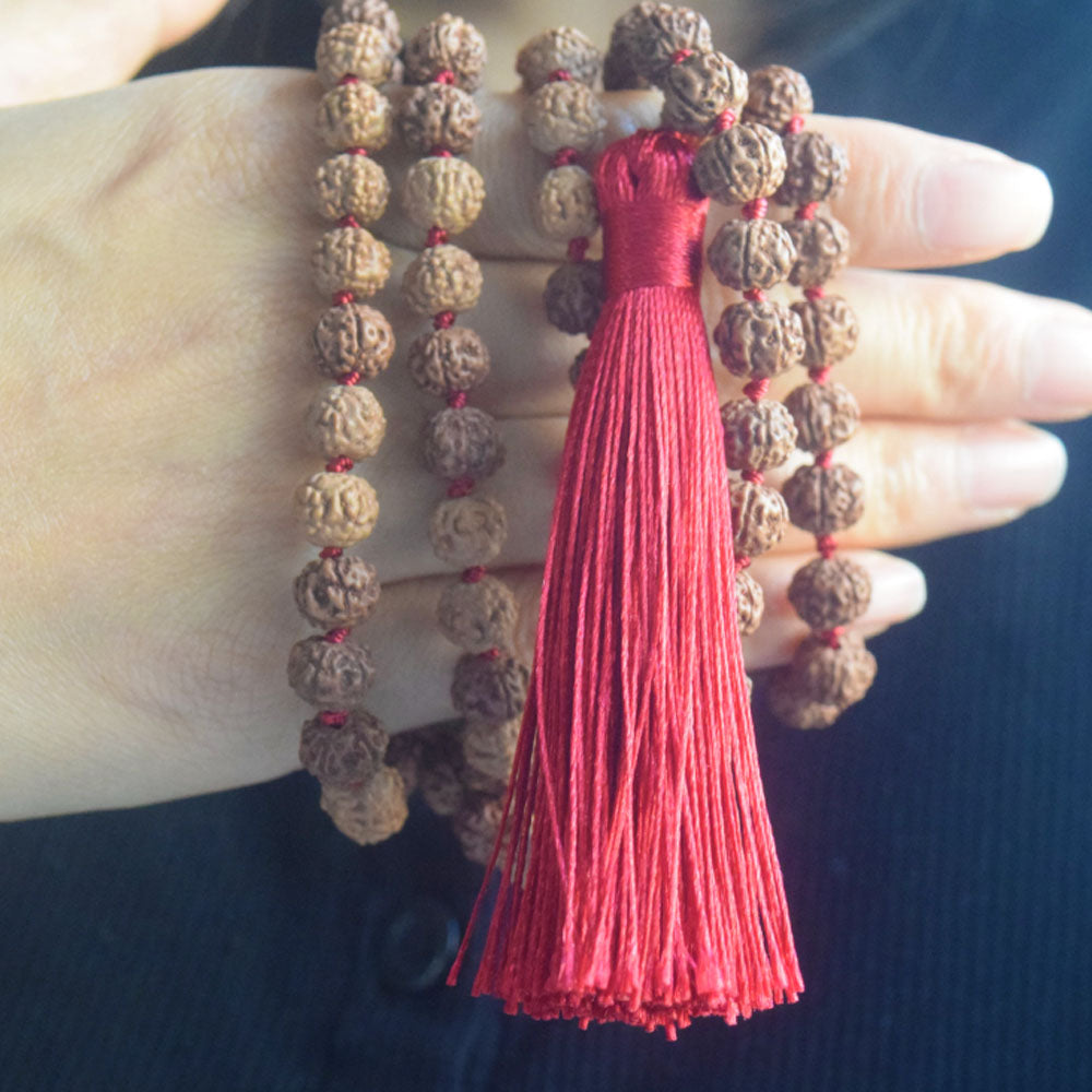 mens high end handmade 108 prayer pure buddhist rudraksha mala beads necklace with tassel pendant