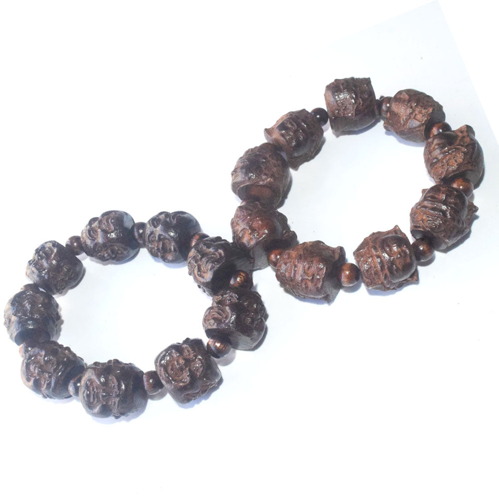 handmade wood engraving stretch good luck buddha Avalokitesvara lotus bracelet men jewelry